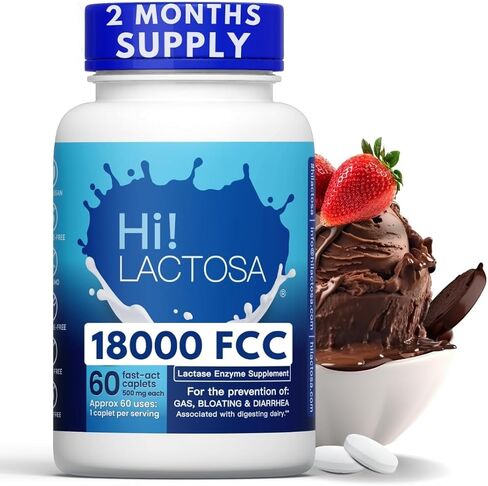18,000FCC Extra Strength Lactose Intolerance Enzyme per Pill, Support Dairy Digestion, 60 Dairy Pill. Works with Milk, Yogurt, Cheese, Pop Corn, and More. Lactose Intolerance Pills. in Saudi Arabia
