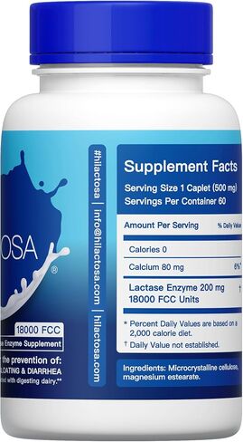 18,000FCC Extra Strength Lactose Intolerance Enzyme per Pill, Support Dairy Digestion, 60 Dairy Pill. Works with Milk, Yogurt, Cheese, Pop Corn, and More. Lactose Intolerance Pills. in Saudi Arabia