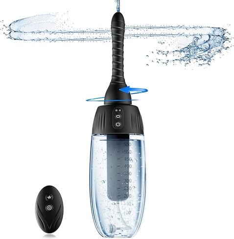 حقنة شرجية دوارة أوتوماتيكية - 20 أوقية دوش للرجال والنساء تنظيف عميق 360 درجة 5 فوهات مع 3 سرعات دوران ورذاذ، مجموعة حقنة شرجية كهربائية مضادة للتدفق العكسي للتحكم عن بعد من السيليكون in Kuwait