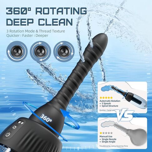 حقنة شرجية دوارة أوتوماتيكية - 20 أوقية دوش للرجال والنساء تنظيف عميق 360 درجة 5 فوهات مع 3 سرعات دوران ورذاذ، مجموعة حقنة شرجية كهربائية مضادة للتدفق العكسي للتحكم عن بعد من السيليكون in Kuwait