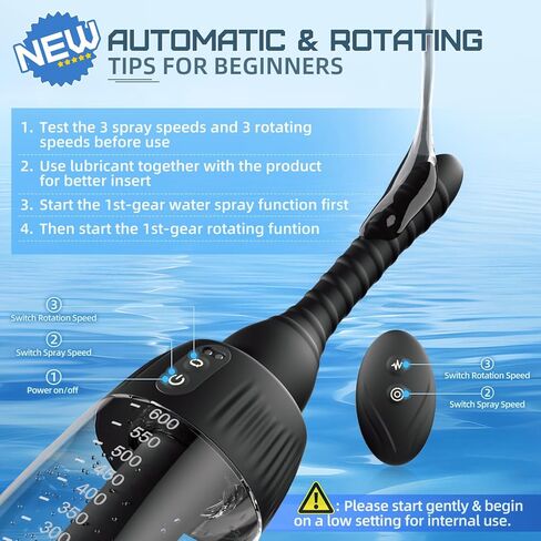 حقنة شرجية دوارة أوتوماتيكية - 20 أوقية دوش للرجال والنساء تنظيف عميق 360 درجة 5 فوهات مع 3 سرعات دوران ورذاذ، مجموعة حقنة شرجية كهربائية مضادة للتدفق العكسي للتحكم عن بعد من السيليكون in Kuwait