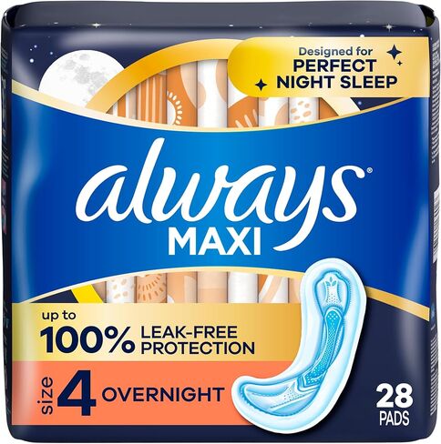 Always Ultra Thin Overnight Pads with Wings, Size 4, Overnight, 96 Count (3 Packs of 32) in Saudi Arabia