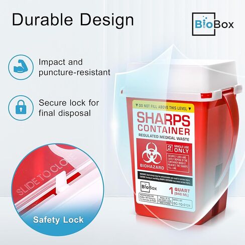 Sharps Container Small - Sharps Containers for Home Use and Labs - Portable Needle Disposal and Travel Size Biohazard Bin - 1 Quart (Pack of 1) in Saudi Arabia