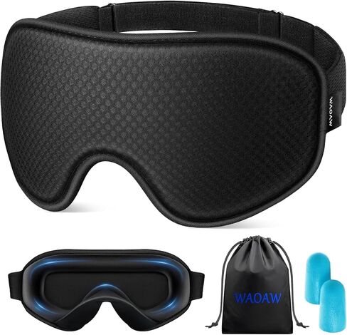WAOAW Sleep Mask for Men Women: Blackout Eye Masks for Sleep - 3D Breathable Soft Comfortable Eye Mask for Travel - Adjustable Light Blocking Night Masks for Sleeping in Saudi Arabia