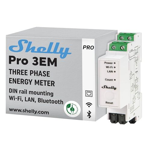 Shelly Pro EM 50A | Wi-Fi & Bluetooth Energy Meter with Contactor Control | DIN-Rail | Home Automation | Compatible with Alexa & Google Home | iOS Android App | No Hub Required | Power Monitoring in Saudi Arabia