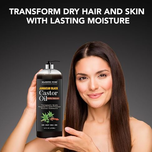 MAJESTIC PURE Pure Jamaican Black Castor Oil for Hair Care, Strengthening, Nourishing, and Volumizing Formula - Non GMO Verified, 16 Fl Oz in Saudi Arabia