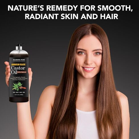 MAJESTIC PURE Pure Jamaican Black Castor Oil for Hair Care, Strengthening, Nourishing, and Volumizing Formula - Non GMO Verified, 16 Fl Oz in Saudi Arabia