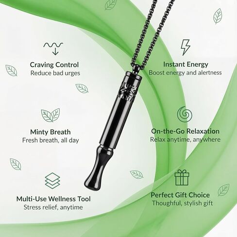 Quit Smoking Necklace with Refillable Mint Pods – Breathing Necklace for Fidget Relief and Smoking Cessation, Pure Breeze Natural Stop Smoking Aids Device for Anxiety Air Refresh (Black) in Saudi Arabia
