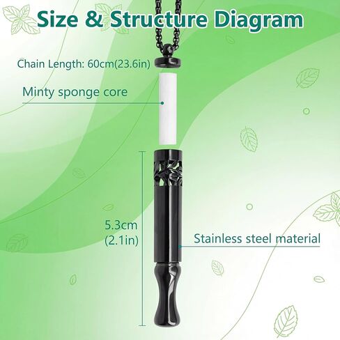 Quit Smoking Necklace with Refillable Mint Pods – Breathing Necklace for Fidget Relief and Smoking Cessation, Pure Breeze Natural Stop Smoking Aids Device for Anxiety Air Refresh (Black) in Saudi Arabia