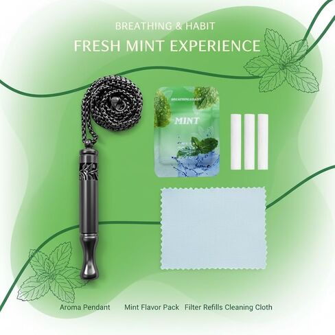 Quit Smoking Necklace with Refillable Mint Pods – Breathing Necklace for Fidget Relief and Smoking Cessation, Pure Breeze Natural Stop Smoking Aids Device for Anxiety Air Refresh (Black) in Saudi Arabia