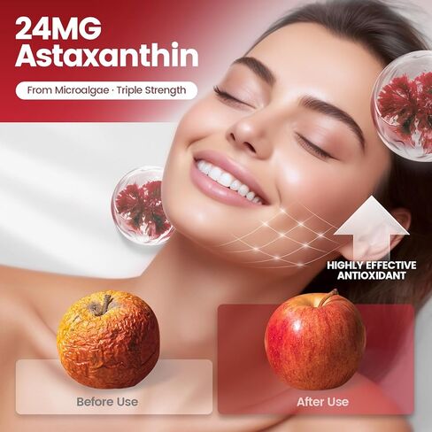 10 in 1 Astaxanthin Supplements 24mg, 4 Month Supply, Astaxantina Antioxidant from Fresh Haematococcus Pluvialis, Contains Lycopene, Grape Seed, Vitamin E, & More Supports Eye, Joints, Skin Health in Saudi Arabia