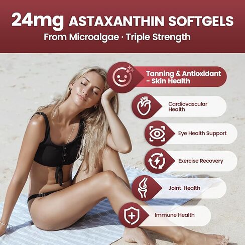 10 in 1 Astaxanthin Supplements 24mg, 4 Month Supply, Astaxantina Antioxidant from Fresh Haematococcus Pluvialis, Contains Lycopene, Grape Seed, Vitamin E, & More Supports Eye, Joints, Skin Health in Saudi Arabia