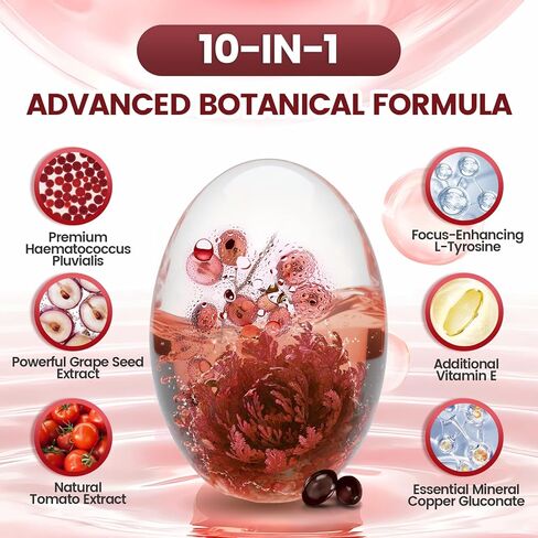 10 in 1 Astaxanthin Supplements 24mg, 4 Month Supply, Astaxantina Antioxidant from Fresh Haematococcus Pluvialis, Contains Lycopene, Grape Seed, Vitamin E, & More Supports Eye, Joints, Skin Health in Saudi Arabia