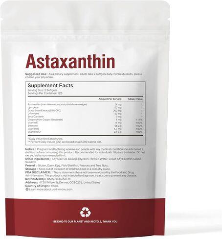 10 in 1 Astaxanthin Supplements 24mg, 4 Month Supply, Astaxantina Antioxidant from Fresh Haematococcus Pluvialis, Contains Lycopene, Grape Seed, Vitamin E, & More Supports Eye, Joints, Skin Health in Saudi Arabia
