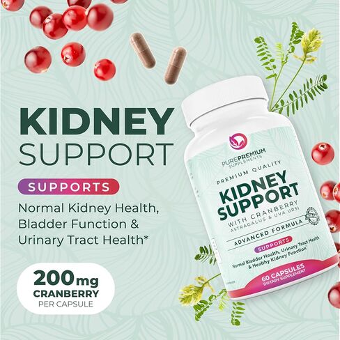 PurePremium Kidney Support Supplement – Kidney Cleanse Detox & Repair with Cranberry Extract & Astragalus - 21-in-1 Complex Supports Normal Bladder, Urinary Tract & Kidneys Health - 60 Day Supply in Saudi Arabia