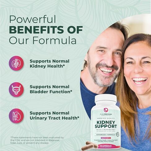 PurePremium Kidney Support Supplement – Kidney Cleanse Detox & Repair with Cranberry Extract & Astragalus - 21-in-1 Complex Supports Normal Bladder, Urinary Tract & Kidneys Health - 60 Day Supply in Saudi Arabia