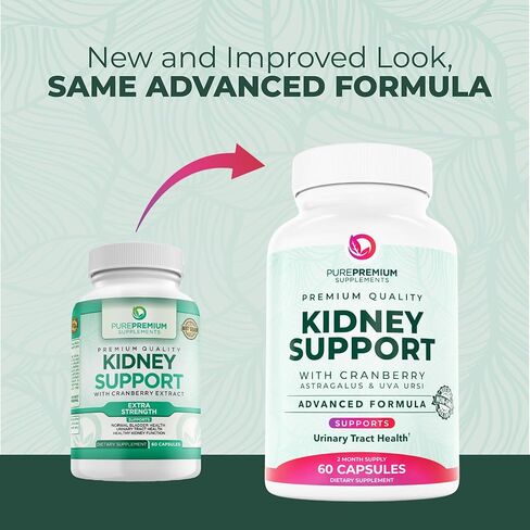 PurePremium Kidney Support Supplement – Kidney Cleanse Detox & Repair with Cranberry Extract & Astragalus - 21-in-1 Complex Supports Normal Bladder, Urinary Tract & Kidneys Health - 60 Day Supply in Saudi Arabia