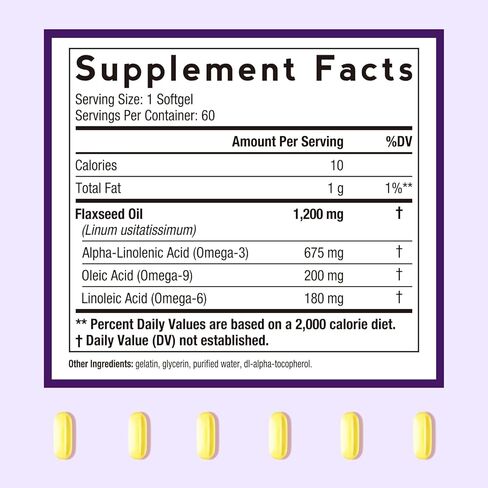 Doctor's Recipes Flaxseed Oil, 1200 mg, Freshly Cold Pressed, High in ALA, Omega 3 6 9, No Gluten, No Soy, for Heart Health, Non GMO, 60 Softgels in Saudi Arabia