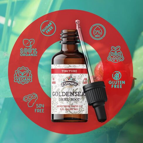 Goldenseal Tincture 2 oz – Organic Herbal Extract | Alcohol Free | Vegan Herbal Drops - Made in USA in Saudi Arabia