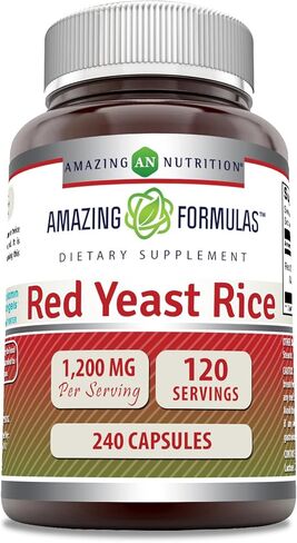 Amazing Formulas Red Yeast Rice 1200mg Per Serving Capsules Supplement | Non-GMO | Gluten Free | Made in USA (1 Pack, 120 Count) in Saudi Arabia