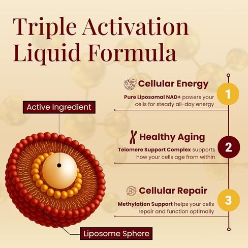 قطرات سائلة مكملة من Liposomal NAD+ - بديل NMN عالي الفعالية للطاقة الخلوية والشيخوخة الصحية وضباب الدماغ - تركيبة سائلة NAD سريعة الامتصاص (2 أونصة) in Kuwait