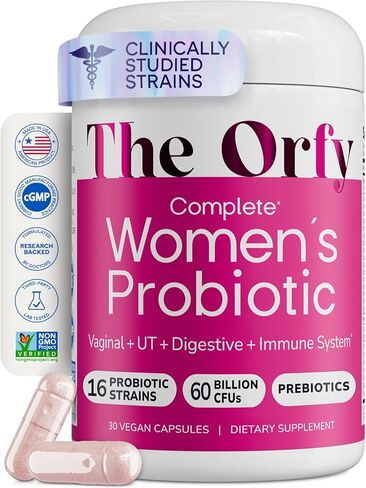 البروبيوتيك الكامل للنساء - الصحة المهبلية، وUT، والجهاز الهضمي والمناعي - 60 مليار وحدة تشكيل مستعمرة، و16 سلالة بروبيوتيك، والبريبايوتكس والبروبيوتيك مع الريحان المقدس - مرة واحدة يوميًا، 30 عددًا in Kuwait