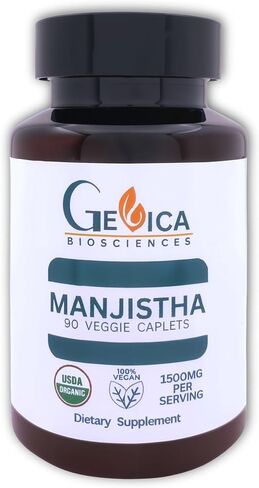 USDA Organic Manjistha (Madder Root) – 1500mg per Serving (750mg Vegan Caplets) – Ayurvedic Herbal Supplement – Whole Root Powder – No Extract, No Fillers – 90 Count in Kuwait