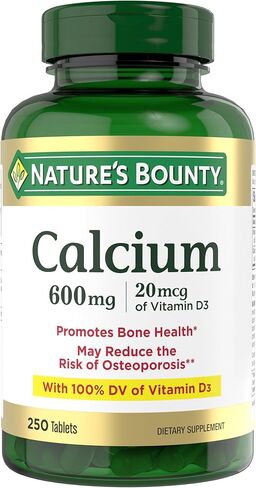 كربونات الكالسيوم وفيتامين د من Nature's Bounty، يدعم صحة المناعة وصحة العظام، 600 مجم كالسيوم و800 وحدة دولية فيتامين د3، 250 قرصًا in Saudi Arabia