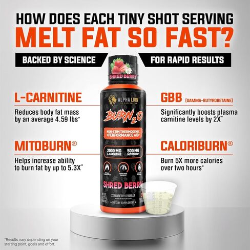 ALPHA LION Burn2O L-Carnitine Liquid 2000mg, Premium Liquid Fat Burner & Pre-Workout Supplement for Men & Women - Natural Energy & Metabolism Booster for Weight Loss - ShredBerry in Saudi Arabia