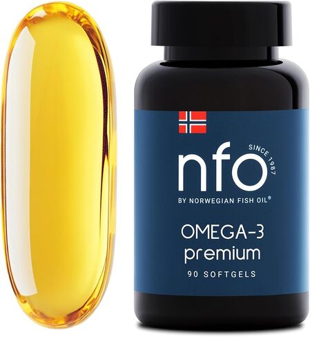 NFO Omega 3 Premium [90 Softgels] Fish Oil with High Concentrations of EPA & DHA (Triglyceride Form) & Vitamin E, High-Potency Omega 3 Fish Oil Softgels, Premium Omega3 Fatty Acids from Finland in Saudi Arabia