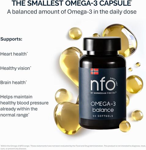 NFO Omega 3 Premium [90 Softgels] Fish Oil with High Concentrations of EPA & DHA (Triglyceride Form) & Vitamin E, High-Potency Omega 3 Fish Oil Softgels, Premium Omega3 Fatty Acids from Finland in Saudi Arabia