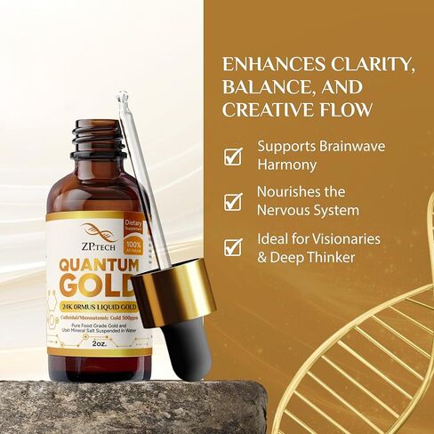 سائل الذهب الكمي - أورموس إكسير الذهب أحادي الذرة عيار 24 قيراط | مكمل أورموس الذهب الغروي والذهب السائل لتنشيط الغدة الصنوبرية والحلم الواضح ومحاذاة الطاقة الأعلى (2 أونصة) in Kuwait