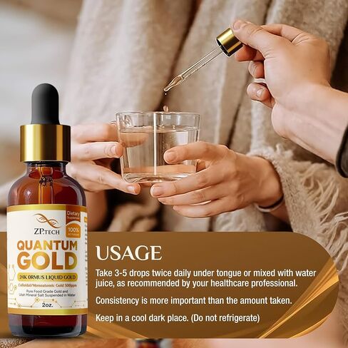 سائل الذهب الكمي - أورموس إكسير الذهب أحادي الذرة عيار 24 قيراط | مكمل أورموس الذهب الغروي والذهب السائل لتنشيط الغدة الصنوبرية والحلم الواضح ومحاذاة الطاقة الأعلى (2 أونصة) in Kuwait