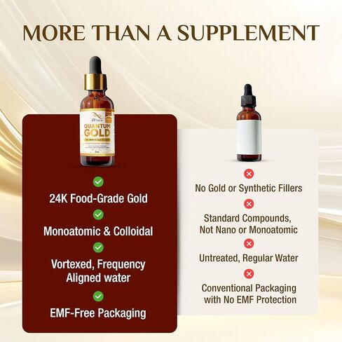 سائل الذهب الكمي - أورموس إكسير الذهب أحادي الذرة عيار 24 قيراط | مكمل أورموس الذهب الغروي والذهب السائل لتنشيط الغدة الصنوبرية والحلم الواضح ومحاذاة الطاقة الأعلى (2 أونصة) in Kuwait
