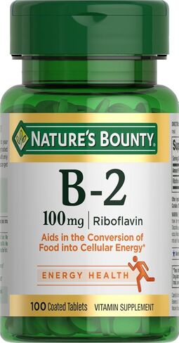 Nature's Bounty فيتامين ب، فيتامين ب-2 100 ملجم كمكمل ريبوفلافين، يساعد على استقلاب الطاقة، 100 قرص نباتي مغلف، كمية تكفي 100 يوم in Saudi Arabia
