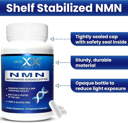 Genex Formulas NMN 250mg - Stabilized Form (60 Capsules), 99% Pure Supplement Capsules for Increased NAD Levels, DNA Repair, & Healthy Aging, GMP Certified in Saudi Arabia