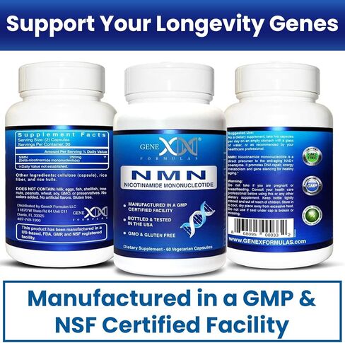 Genex Formulas NMN 250mg - Stabilized Form (60 Capsules), 99% Pure Supplement Capsules for Increased NAD Levels, DNA Repair, & Healthy Aging, GMP Certified in Saudi Arabia
