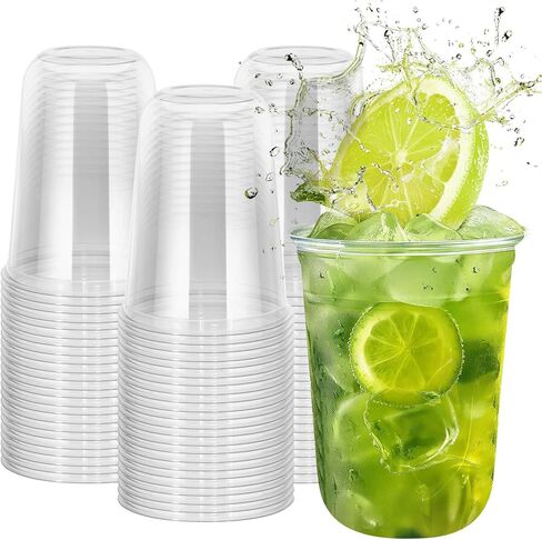 120 Pcs Disposable Stemless Clear Plastic Cups 12OZ NATURAL Arc Plant Based wine glasses For Parties Weddings Birthdays Cocktail BPA Free Recyclable Clear Cold Cups in Saudi Arabia