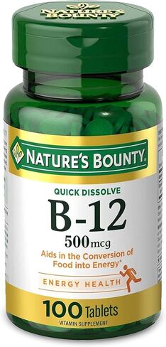 Nature's Bounty Vitamin B12, Supports Energy Metabolism and Nervous System Health, 500mcg, 100 Quick Dissolve Tablets in Saudi Arabia