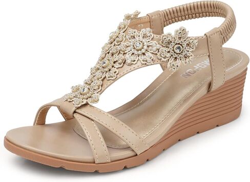 TEMOFON Women's Low Wedge Heels Summer Dressy Platform Sandals Elastic Ankle Strap Open Toe Flower Shoes in Saudi Arabia