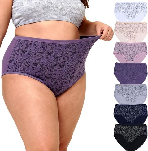 Women's Plus Size Cotton Underwear Panties Mid Waisted Briefs 7-Pack XL-6XL Point Print Ladies Panties in Saudi Arabia