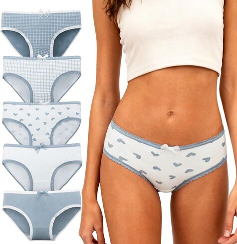 Women's Cotton Lace Trim Underwear Soft Breathable Cute Ladies Panties Briefs Lace Trim Plus Size 5-Pack in Saudi Arabia