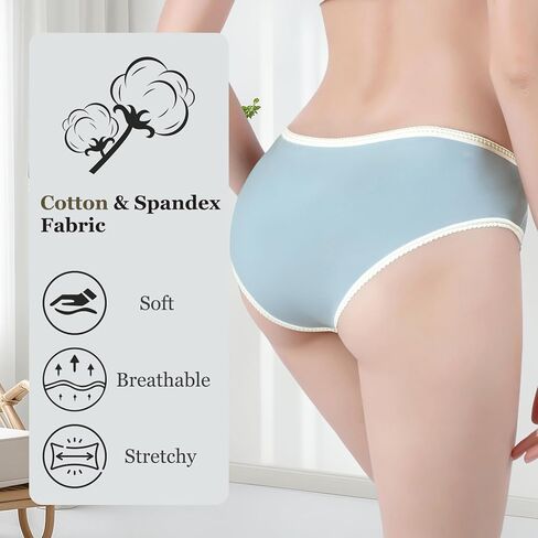 Women's Cotton Lace Trim Underwear Soft Breathable Cute Ladies Panties Briefs Lace Trim Plus Size 5-Pack in Saudi Arabia