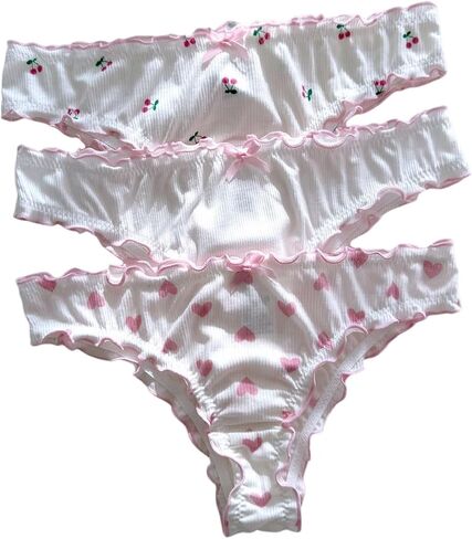 SHENHE Women's 3 Packs Frilly Panties Vintage Style Heart Print Mid Rise Ruffle Cute Panties Underwear in Saudi Arabia