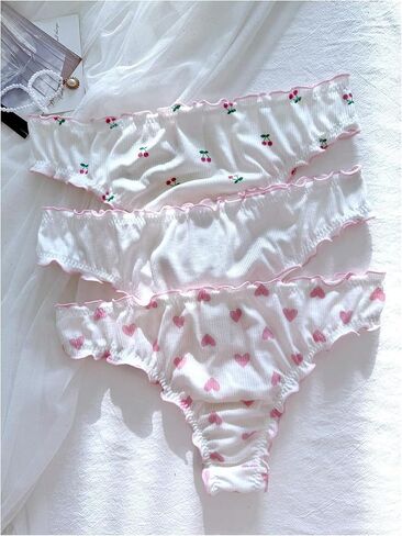 SHENHE Women's 3 Packs Frilly Panties Vintage Style Heart Print Mid Rise Ruffle Cute Panties Underwear in Saudi Arabia