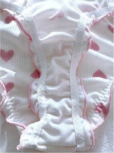 SHENHE Women's 3 Packs Frilly Panties Vintage Style Heart Print Mid Rise Ruffle Cute Panties Underwear in Saudi Arabia