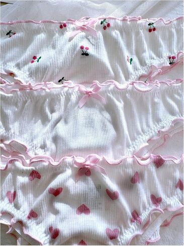 SHENHE Women's 3 Packs Frilly Panties Vintage Style Heart Print Mid Rise Ruffle Cute Panties Underwear in Saudi Arabia