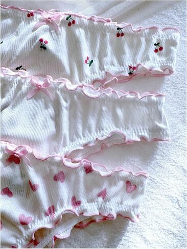 SHENHE Women's 3 Packs Frilly Panties Vintage Style Heart Print Mid Rise Ruffle Cute Panties Underwear in Saudi Arabia