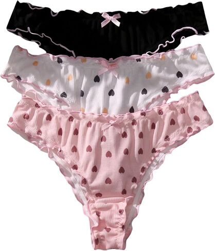 SHENHE Women's 3 Packs Frilly Panties Vintage Style Heart Print Mid Rise Ruffle Cute Panties Underwear in Saudi Arabia