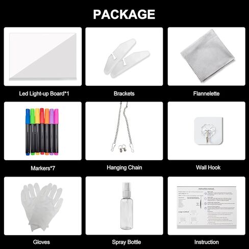 لوحة ملاحظات LED بألوان، 13.8 بوصة × 10 بوصة 4 أوضاع و7 ألوان لوحة رسائل أكريليك LED مع ضوء، لوحة رسم LED مع حامل، سلسلة تعليق، 7 علامات، زجاجة رذاذ in Kuwait